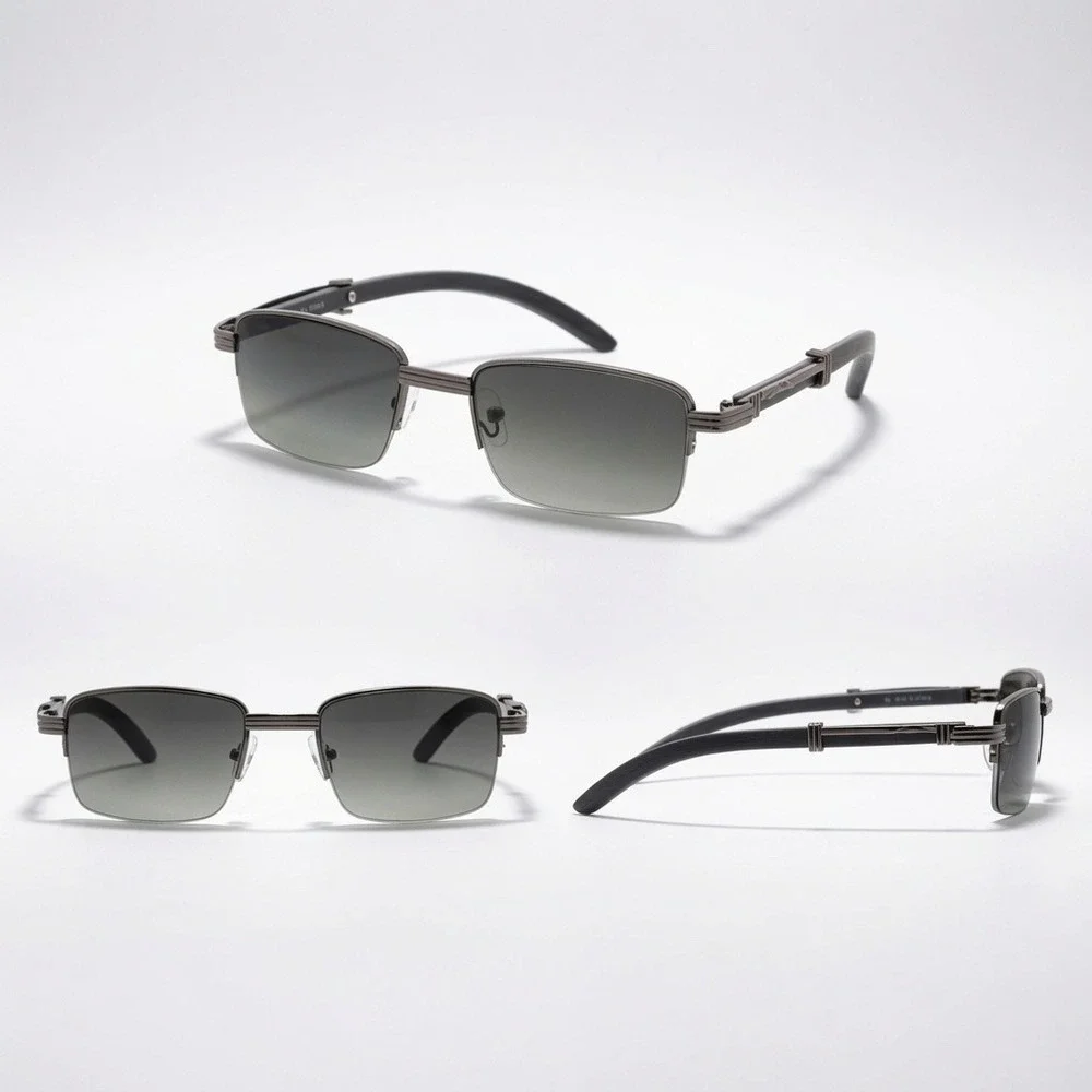 Mens Sunglasses Luxury rimless spectacles designed right metallic bridge hinge